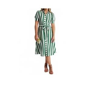 NEW DOWNEAST women's shirt dress in fairway green and white stripe